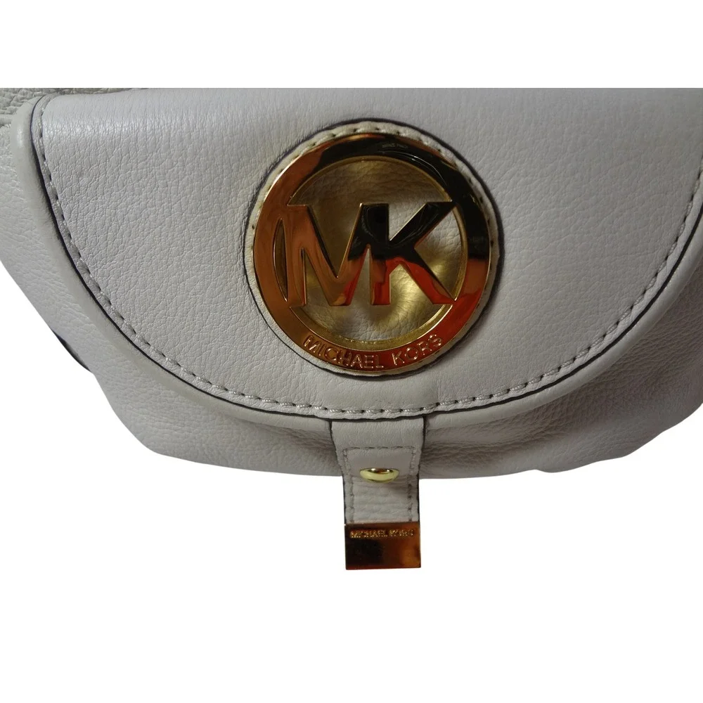 Michael Kors White Leather Hobo‎ Shoulder Bag Gold Tone MK Logo